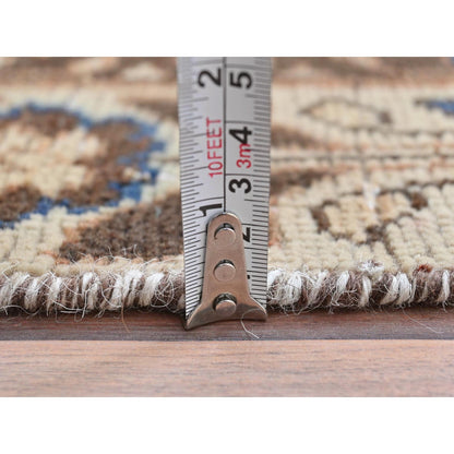 3'4"X10' Brown Vintage Farsian Amadan Pure Wool Hand Knotted Runner Rug