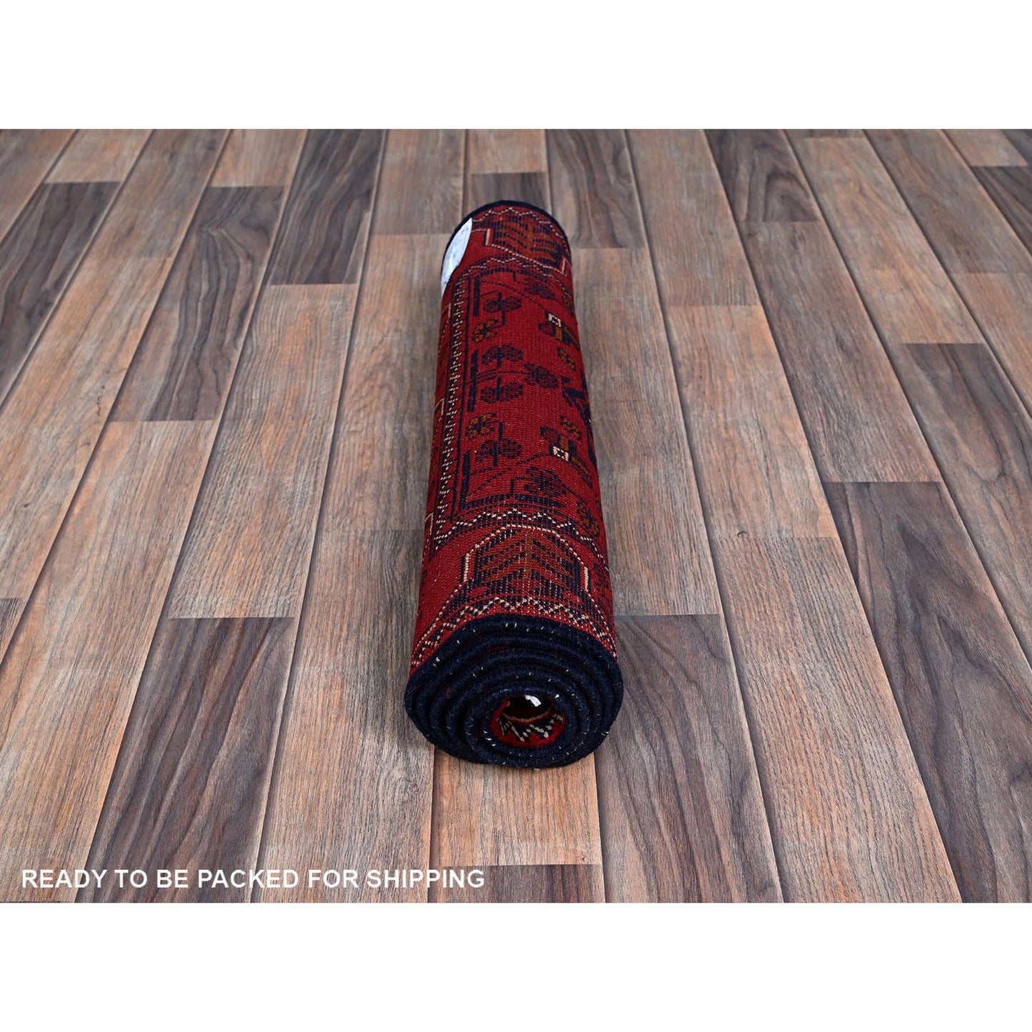 1'9"X4'8" Red Afghan Khamyab Geometric Pattern Wool Hand Knotted Runner Rug