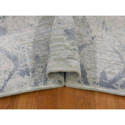 8'X9'6" Silver Blue Silk With Textured Wool Modern Hand Knotted Rug