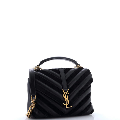 Saint Laurent Classic Monogram College Bag Matelasse Chevron Leather And Suede