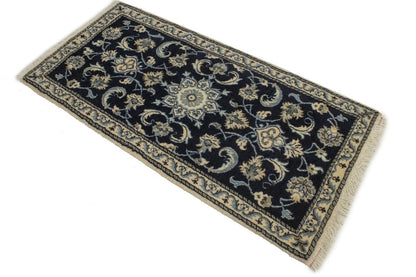 Nain Oriental Rug Small Classic Navy Floral Design Thick Pile Carpet 2'3X4'7 ft