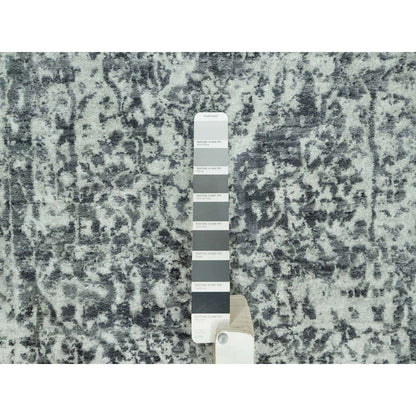 2'6"X15'8" Gray Hand Knotted Zoroastrian Design Wool Silk Xl Runner Rug