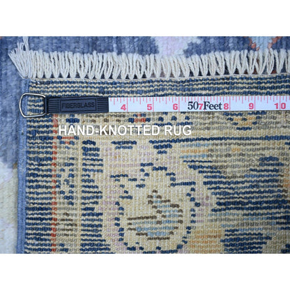 2'10"X11'10" Blue Afghan Angora Oushak Pure Wool Hand Knotted Runner Rug