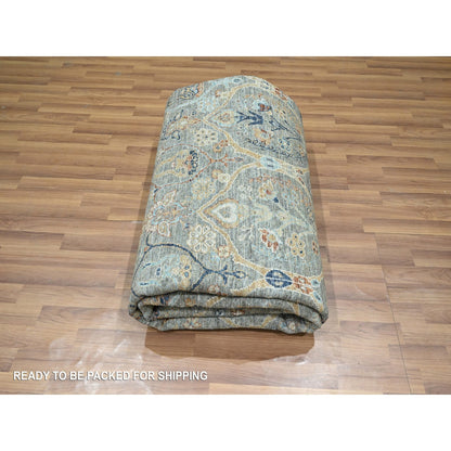 8'X9'10" Gray Zoroastrian Garden Pattern Hand Knotted Pure Wool Rug