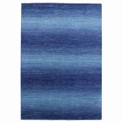 9'10"X14' Blue Modern Chiaroscuro Collection Pure Wool Hand Knotted Rug