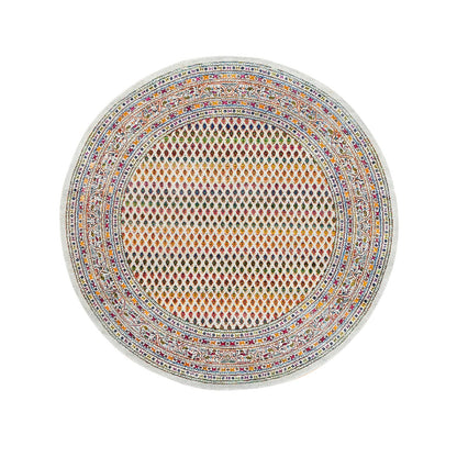 6'X6' Round Colorful Wool And Sari Silk Saroogh Hand Knotted Rug