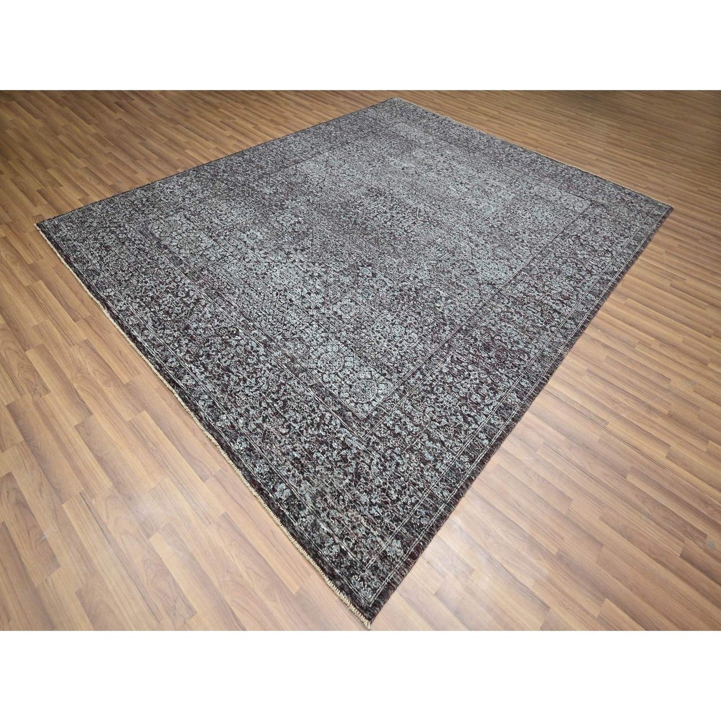 8'X10' Wine Red Pre Historic Mamluk Design Hand Knotted Wool Oriental Rug