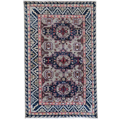 4'1"X5'10" Armenian Design Kazak Super Dense Weave Wool Hand Knotted Rug