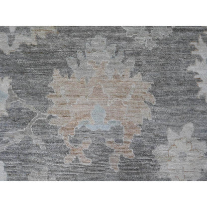 8'10"X11'10" Gray Afghan Angora Oushak Leaf Pattern Hand Knotted Wool Rug