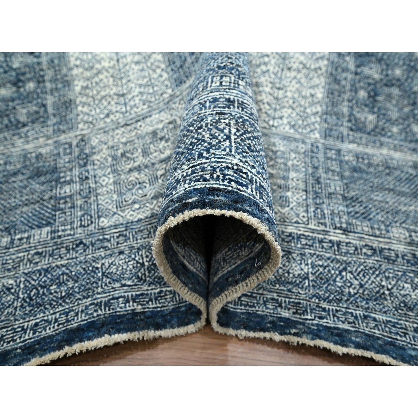 8'X10'1" Aegean Blue Garden Design Tone On Tone Hand Knotted All Wool Rug