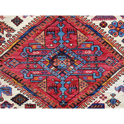 8'6"X10'8" White Hand Knotted Afghan Caucasian Design Revival Soft Wool Rug