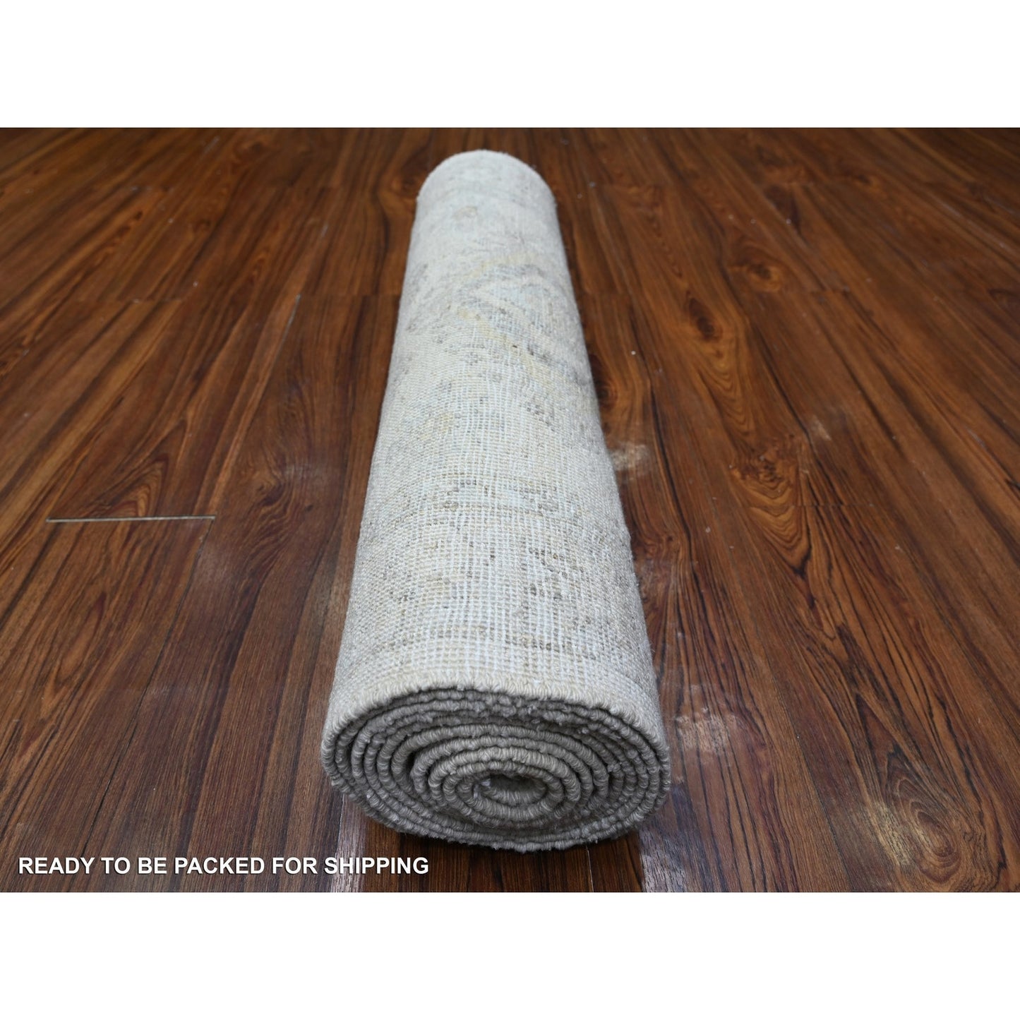 2'8"X11'3" Ivory White Wash Peshawar Hand Knotted 100% Wool Runner Rug