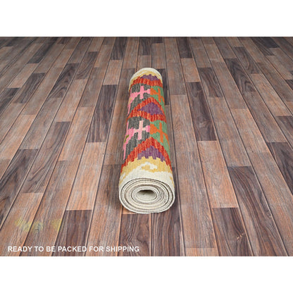 2'9"X15'10" Orange Afghan Kilim Pure Wool Flat Weave Hand Woven Runner Rug