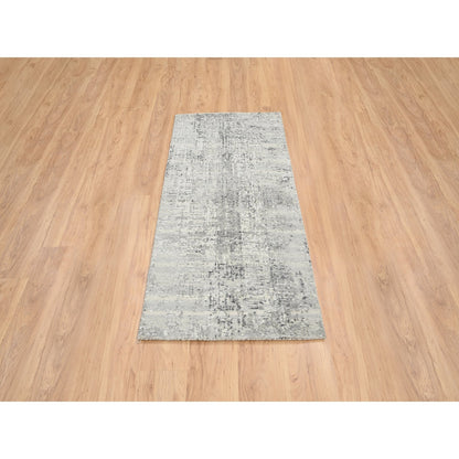 2'7"X6' Light Gray Natural Wool Hand Knotted Modern Design Runner Rug