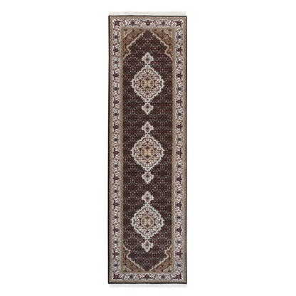 2'7"X10' Hand Knotted Fish Design Tebraz Mahi Wool And Silk Runner Rug