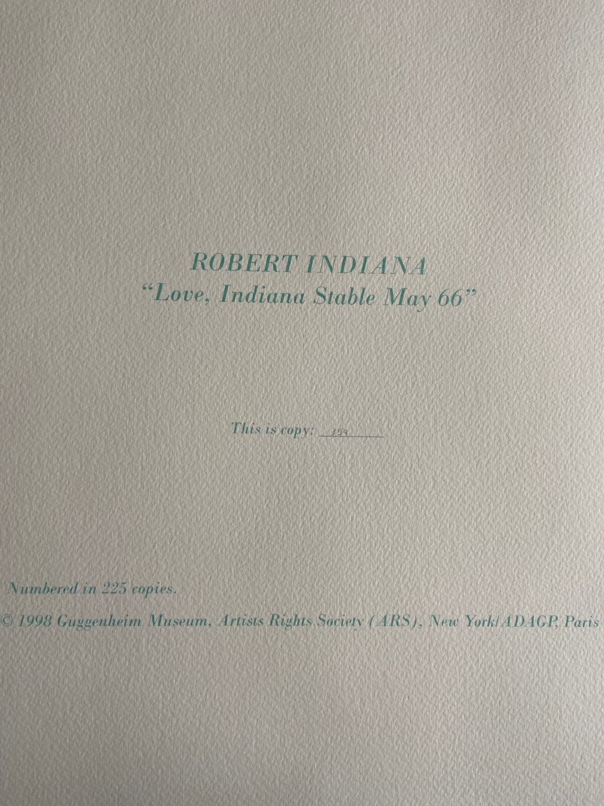 Robert Indiana Lithograph Guggenheim Museum Coa Signed Op Numbered