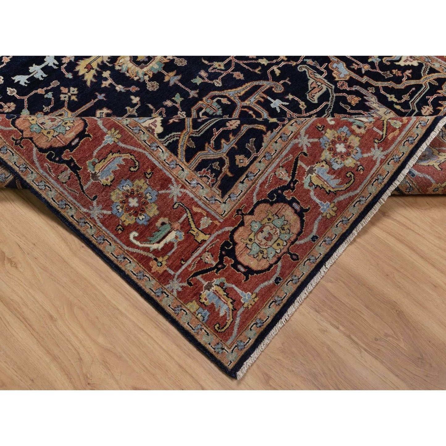 6'X9'3" Blue Antiqued Fine Heris Re-Creation Rug Hand Knotted Soft Wool
