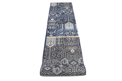 Hand-Knotted Narrow Runner Rug Modern