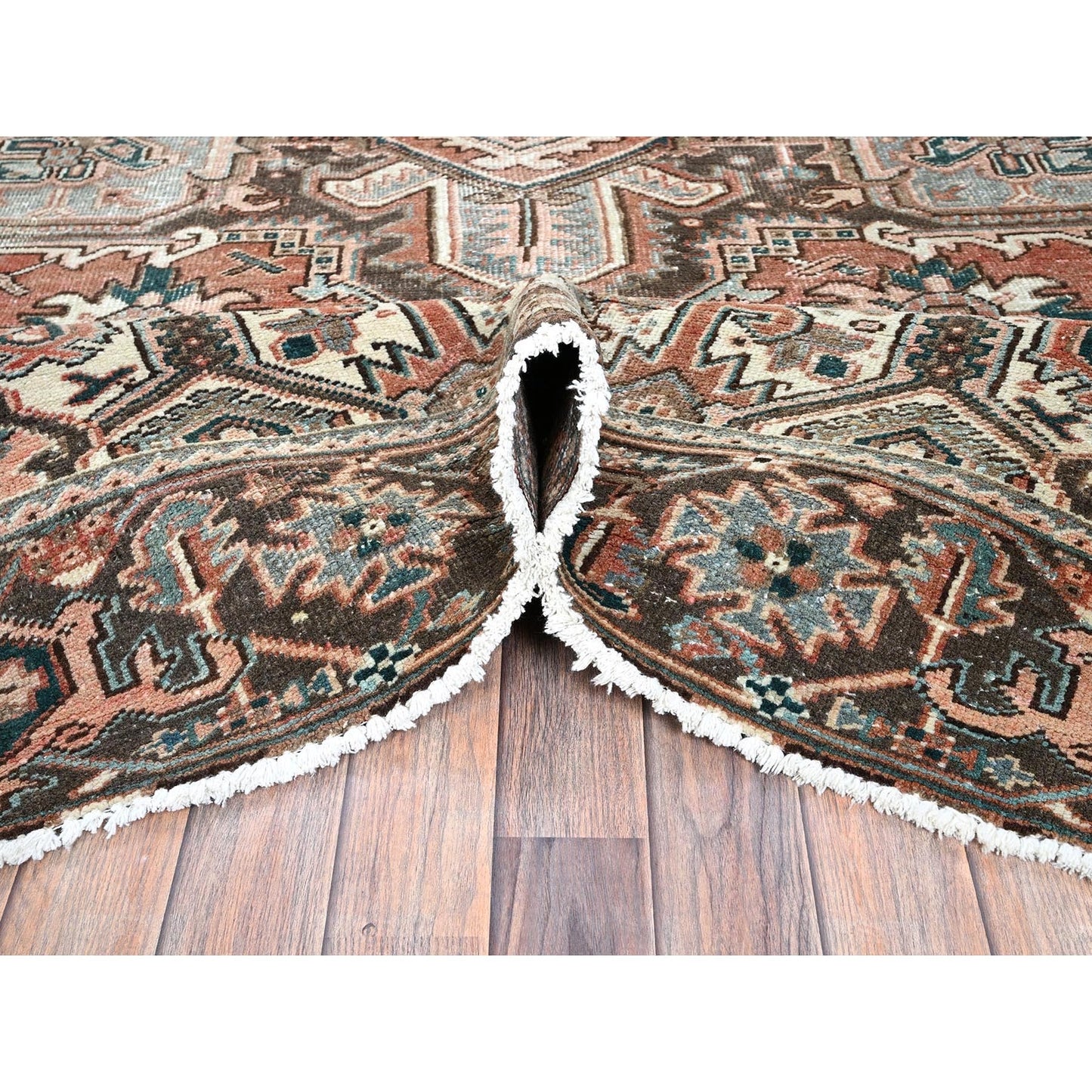 8'7"X12'3" Blush Red Vintage Zoroastrian Heris Pure Wool Hand Knotted Rug
