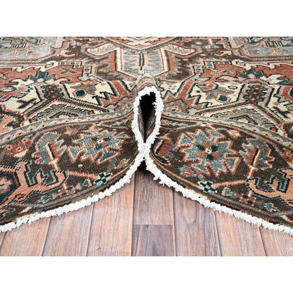 8'7"X12'3" Blush Red Vintage Zoroastrian Heris Pure Wool Hand Knotted Rug