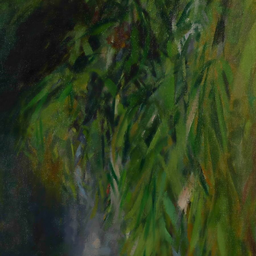 Oil painting large signed framed M Bouchery Impressionist styl reflections pond