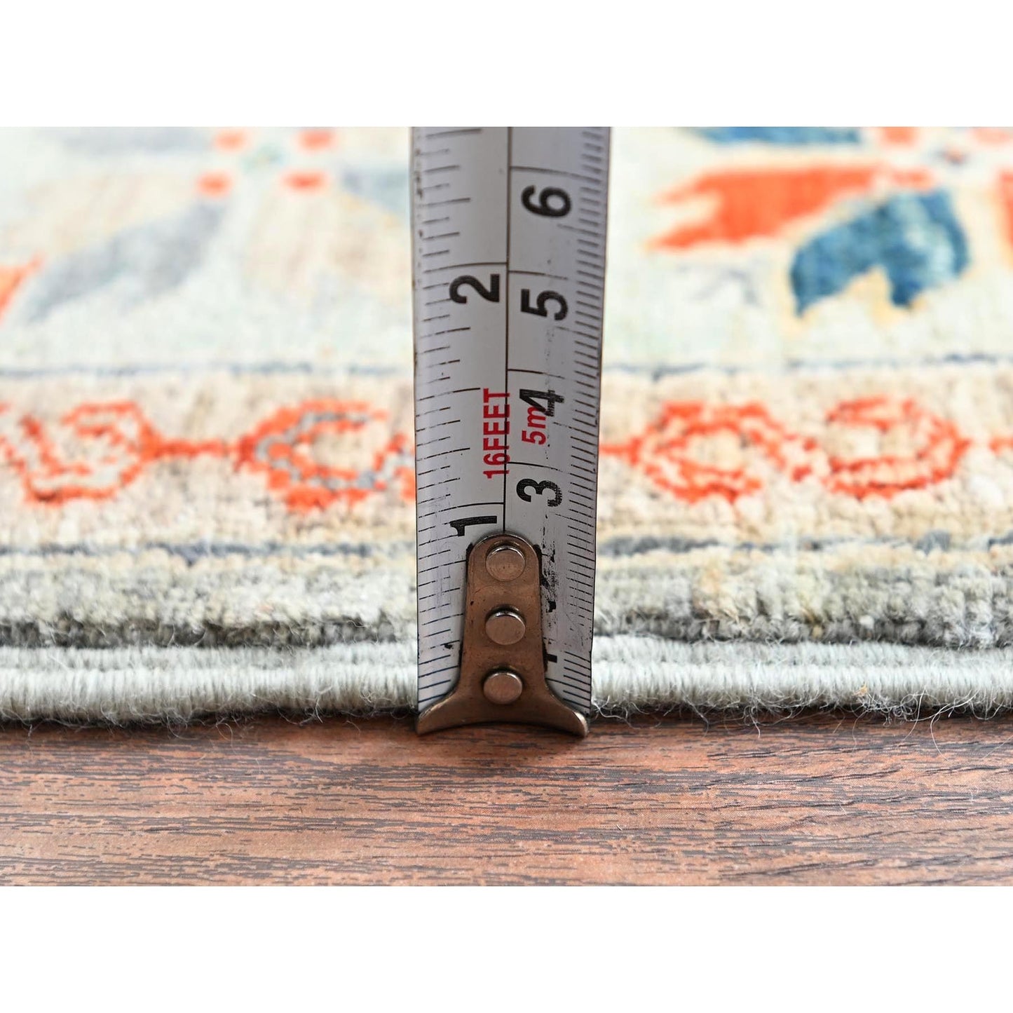 4'X9'5" Light Green Caucasian Design Soft Wool Hand Knotted Runner Rug