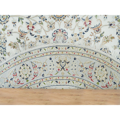 6'1"X6'1" White 100% Wool Hand Knotted Nain Design 250 Kpsi Round Rug