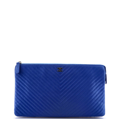 Chanel Classic Double Pocket Zip Pouch Chevron Caviar Medium