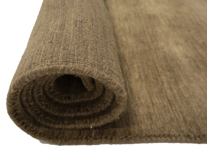 Brown Solid Design Hand-Loomed 9X12 Gabbeh Wool
