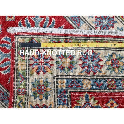 2'X5'10" Red Kazak With Tribal Design Soft Wool Hand Knotted Runner Rug