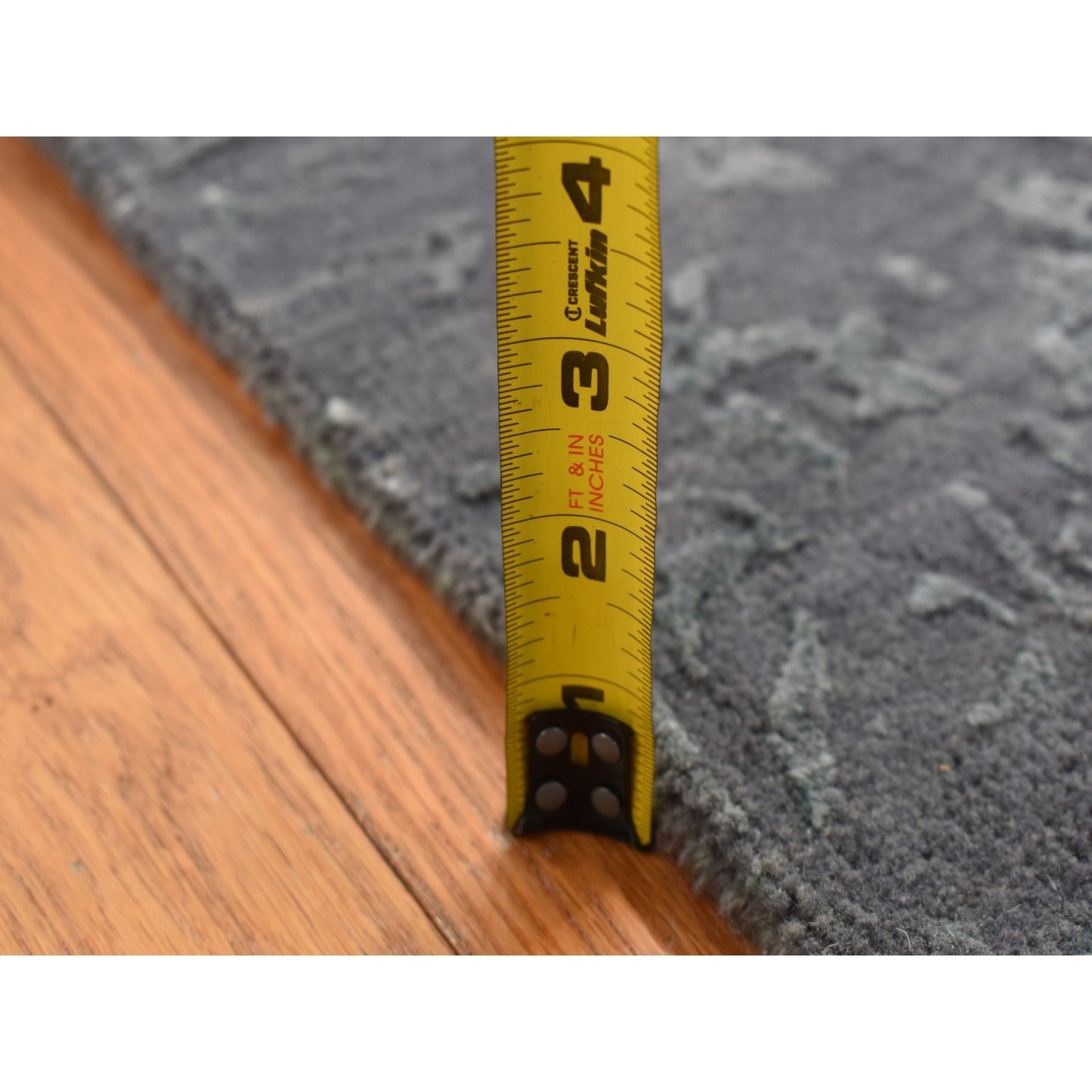 2'9"X6'9" Gray Erased Abarasque Design Wool And Silk Handmade Runner Rug