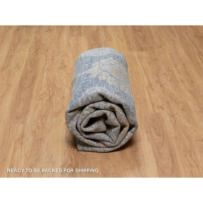 8'X10' Misty Gray Jewelry Design Wool With Textured Silk Hand Knotted Rug