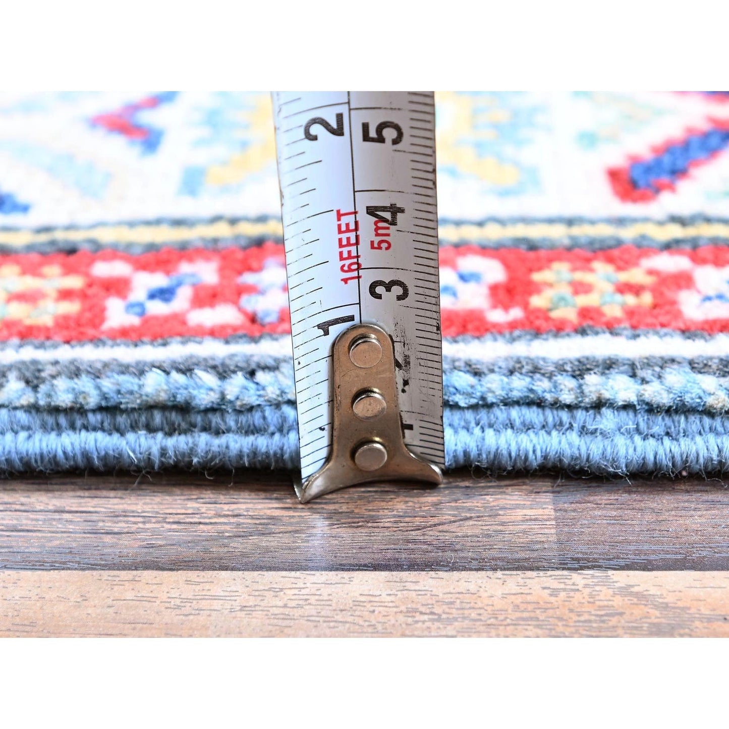 2'7"X9'9" Blue Kazak With Tribal Design Soft Wool Hand Knotted Runner Rug