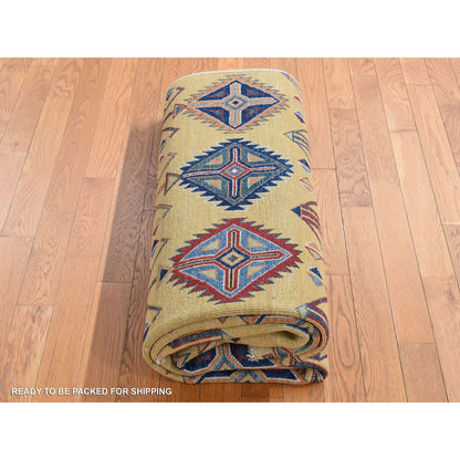 6'1"X9'1" Mellow Yellow Special Kazak Design Hand Knotted Soft Wool Rug