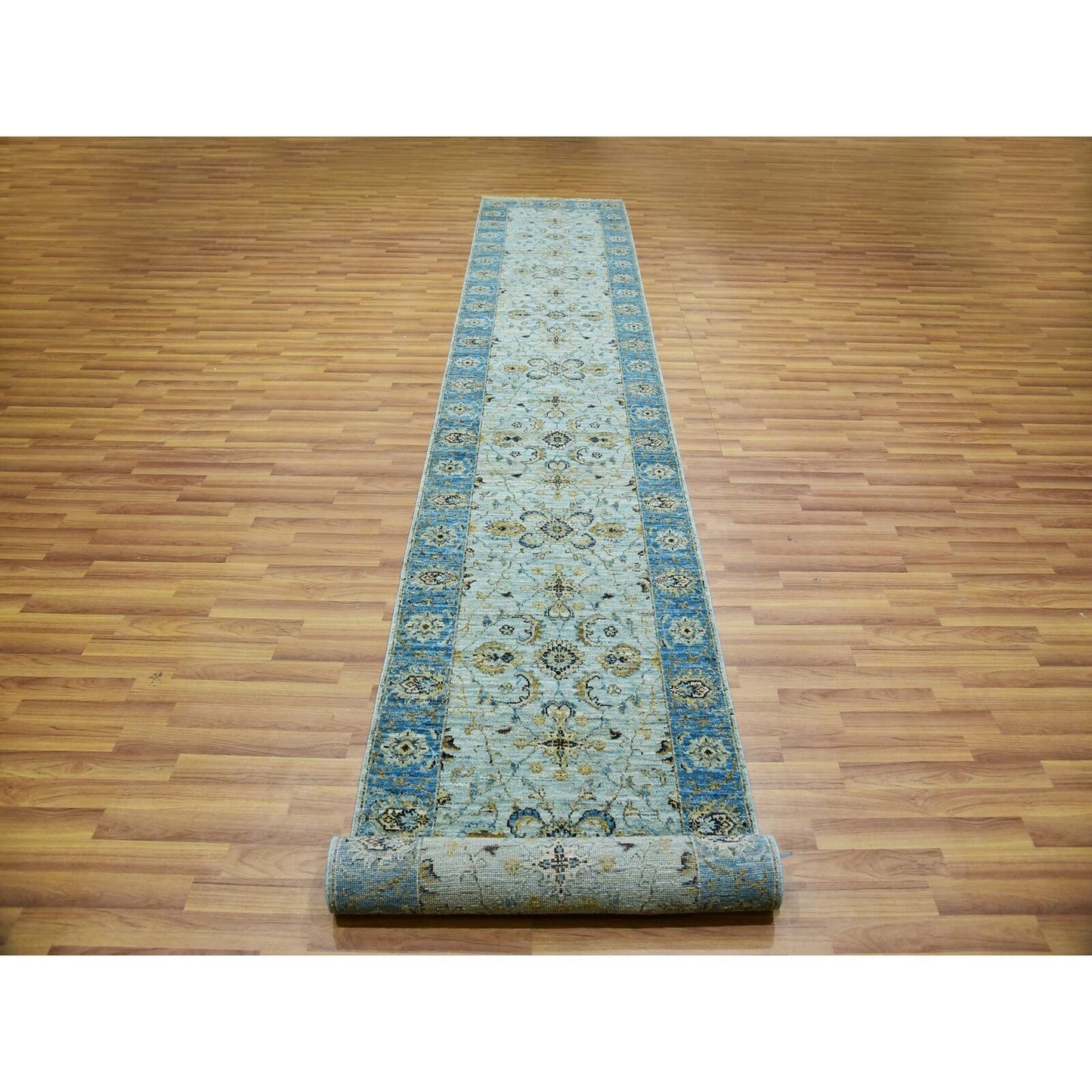 2'9"X16'1" Cruise Blue Shah Abbas Xl Runner Hand Knotted Oriental Rug