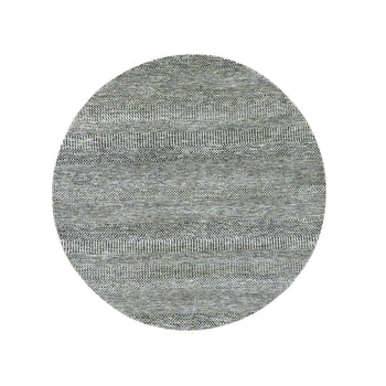 6'X6' Goose Gray Grass Design Hand Knotted Undyed Wool Oriental Round Rug