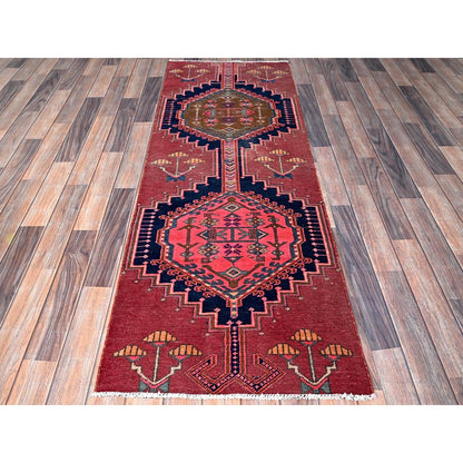 2'4"X6'5" Blush Red, Vintage Zoroastrian 100% Wool Hand Knotted Runner Rug