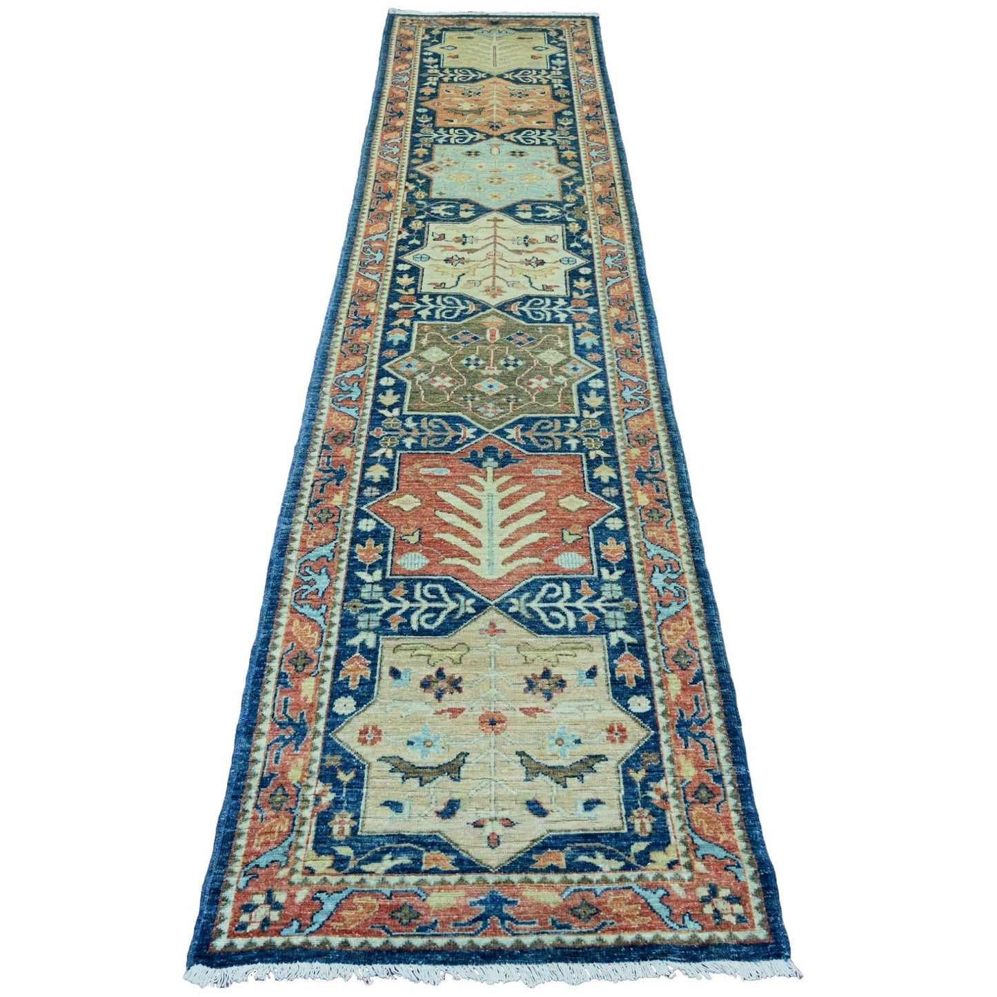 2'7"X11'9" Blue Aryana Grade Akstafa Design Hand Knotted Wool Runner Rug