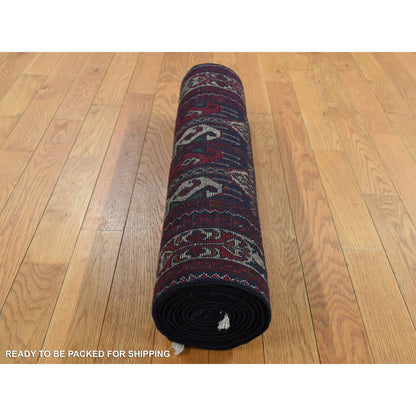 2'6"X9'3" Falu Red Afghan Khamyab Shiny Wool Hand Knotted Runner Rug