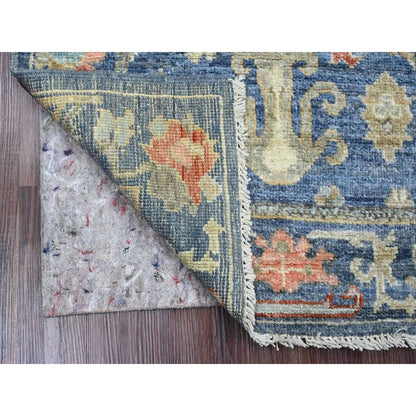 2'9"X6'2" Blue Hand Knotted Afghan Angora Oushak Leaf Design Wool Runner