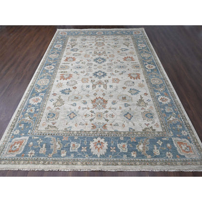 12'X17'9" Light Gray Pure Wool Hand Knotted Oushak Design Oversized Rug