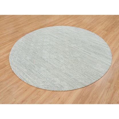 8'X8' Ivory Modern Design Undyed Natural Wool Hand Knotted Round Rug