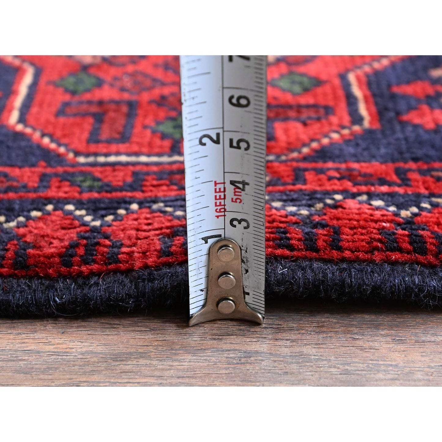 3'5"X4'9" Red Afghan Khamyab Geometric Pattern Soft Wool Hand Knotted Rug