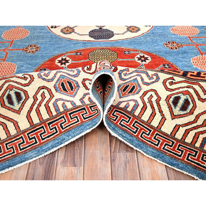 9'1"X11'9" Blue Khotan Design Hand Knotted Soft Wool Oriental Rug