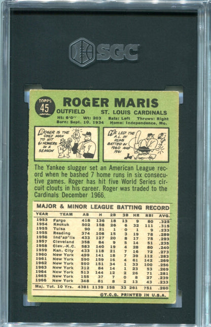 Roger Maris 1967 Topps #45 Sgc 5.5 Card