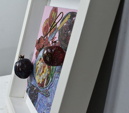 Mimi Yokoo Original Mixed Media Canvas Painting Skating Prune et Pomme