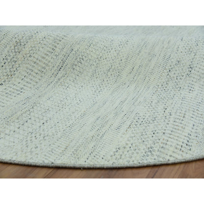 8'X8' Earl Gray Hand Knotted 100% Undyed Wool Grass Design Round Rug