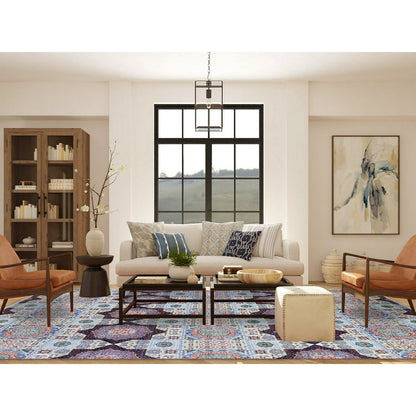 10'X13'9" Blue Hand Knotted Mamluk Repetitive Design Wool Oriental Rug