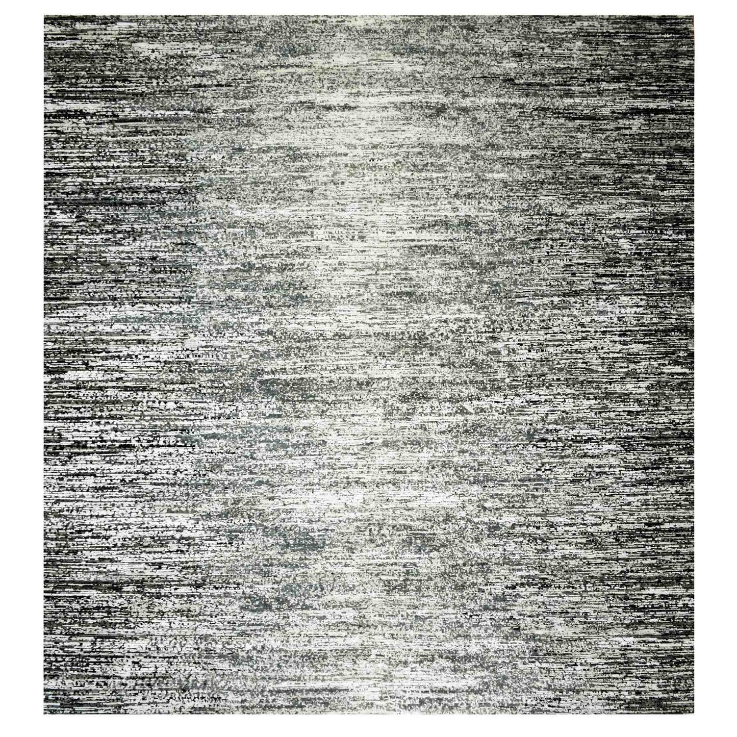 6'1"X6'1" Black Wool/Silk Hand Knotted Striae Design Square Oriental Rug