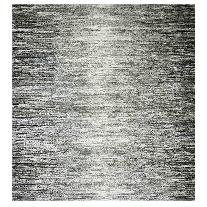 6'1"X6'1" Black Wool/Silk Hand Knotted Striae Design Square Oriental Rug